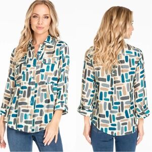 Nwt‎ Multiples Print Button Shirt Size XL Paint Swatch Artsy Top Colorful